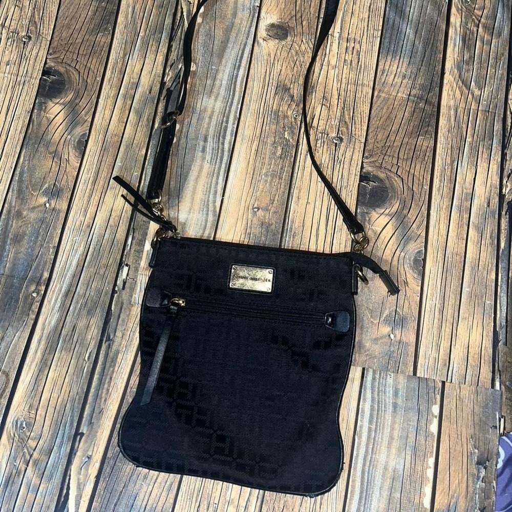 Tommy Hilfiger Black Monogram Jacquard Crossbody Bag Gold Tone Hardware